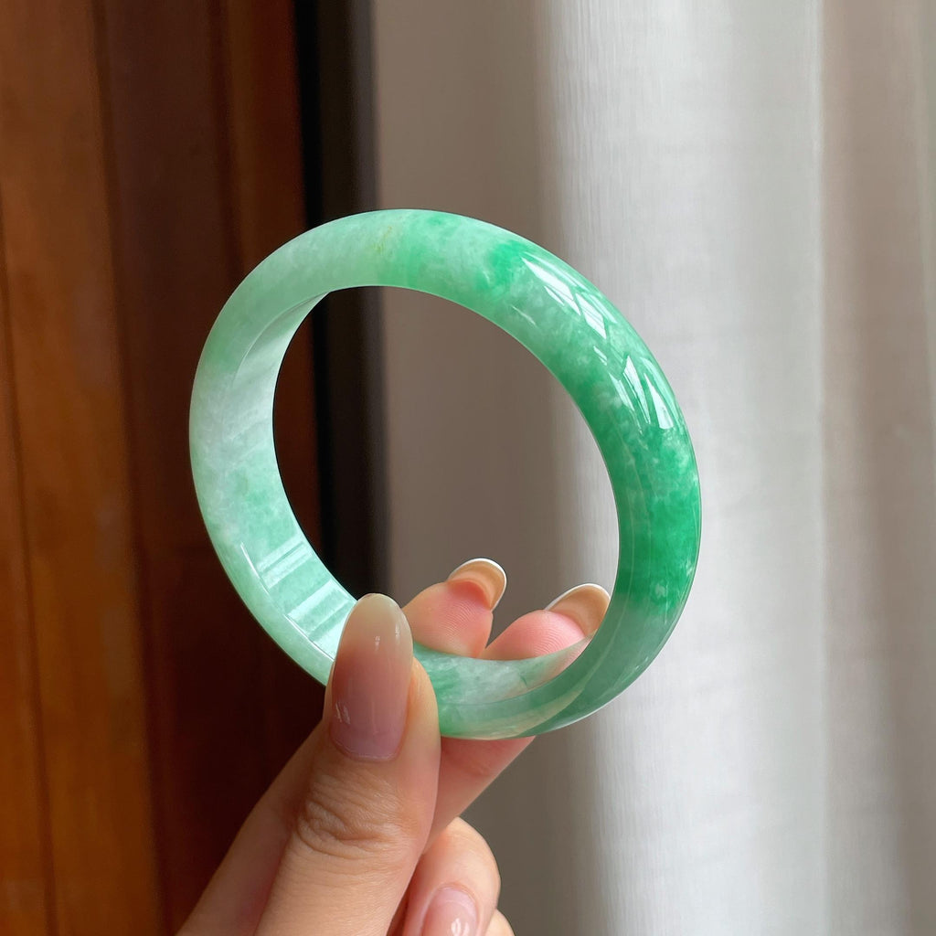 糯冰带色翡翠平安镯（57.7mm)（yc414469）