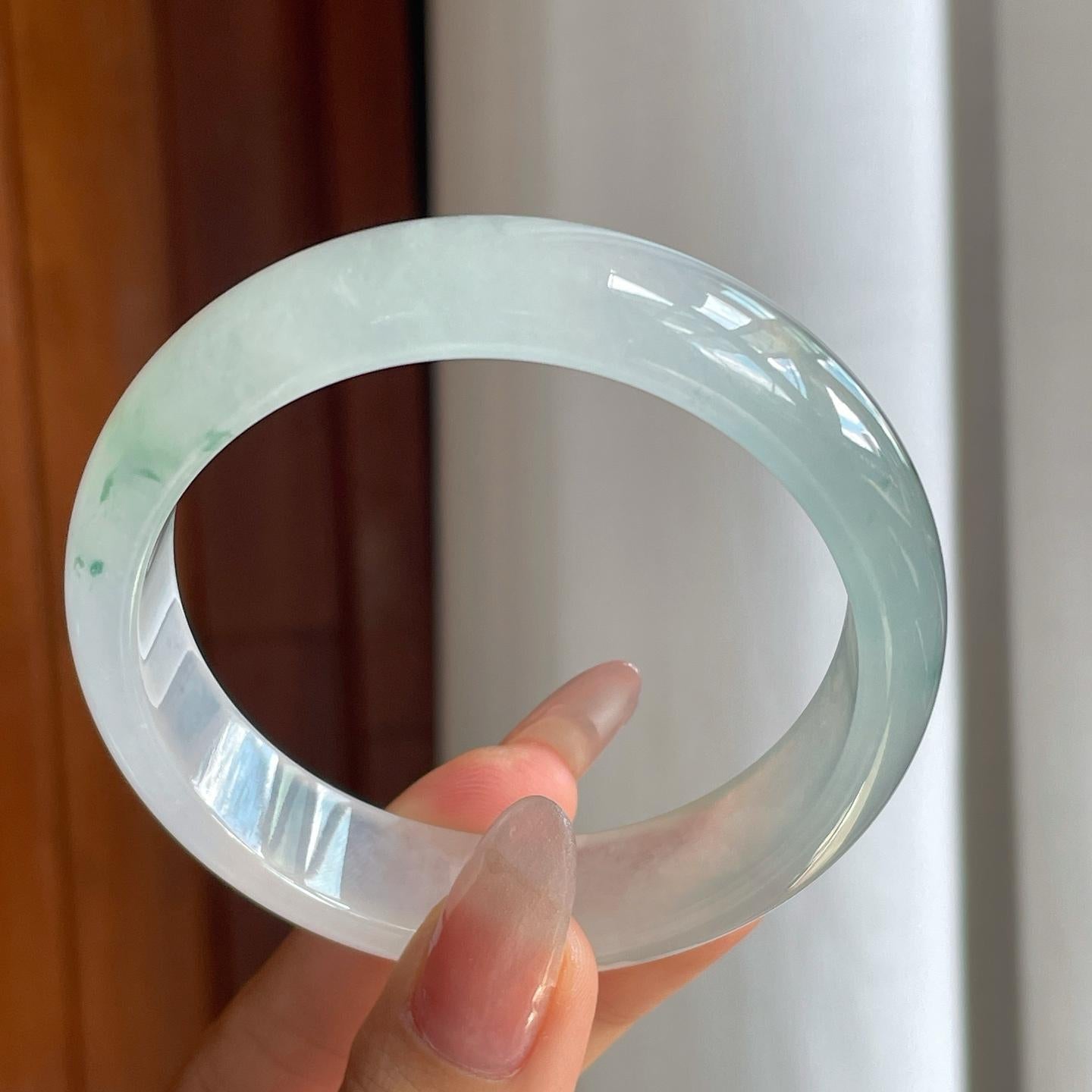 冰种飘花翡翠平安镯（58.5mm）（yc210097）