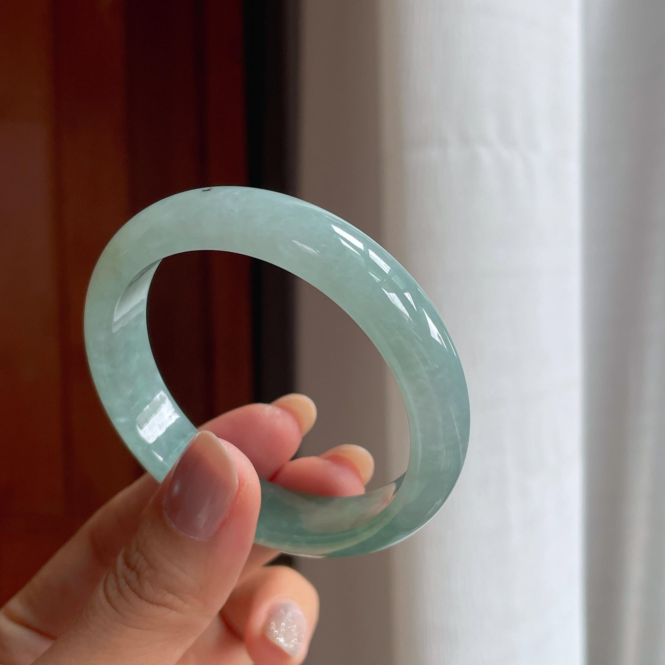 冰种半山半水翡翠平安镯（52.5mm）（yc423118）