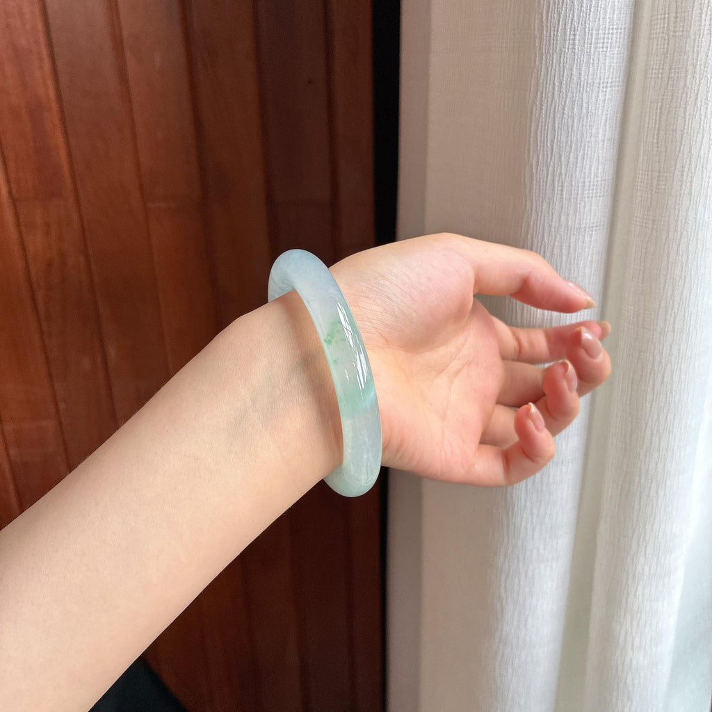 冰种飘花翡翠圆条手镯 56圈（yc436479）