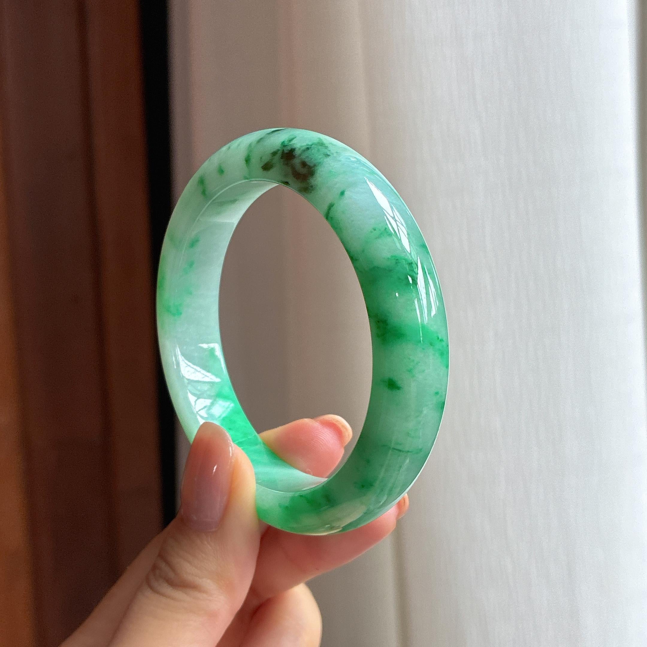 糯冰飘花翡翠平安镯（53mm)（yc424287）