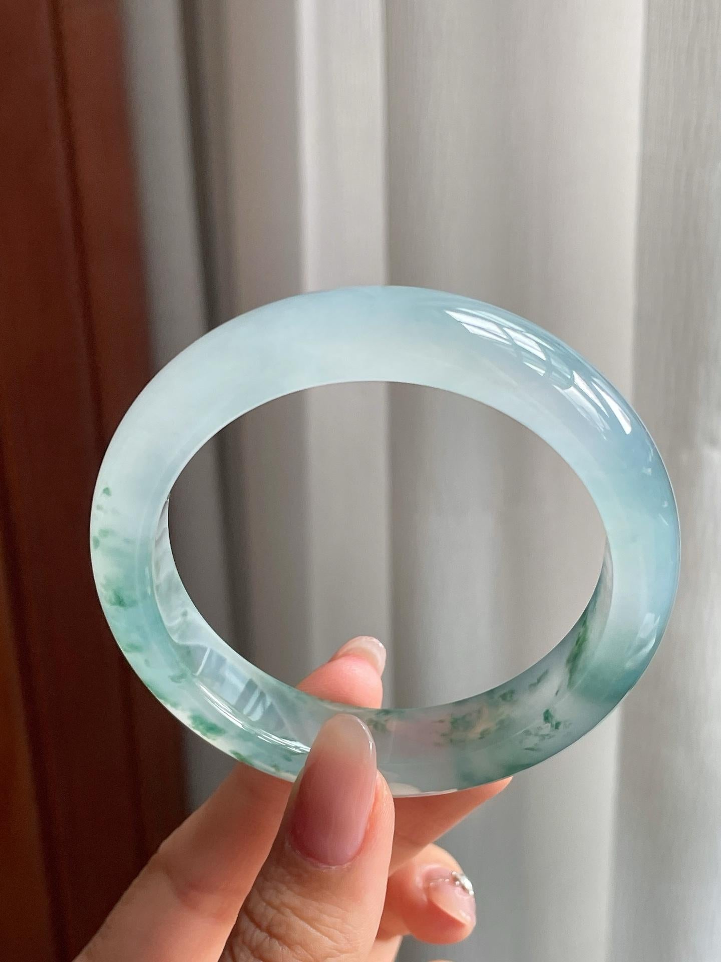 冰种飘花翡翠平安镯（55mm）（yc177381）