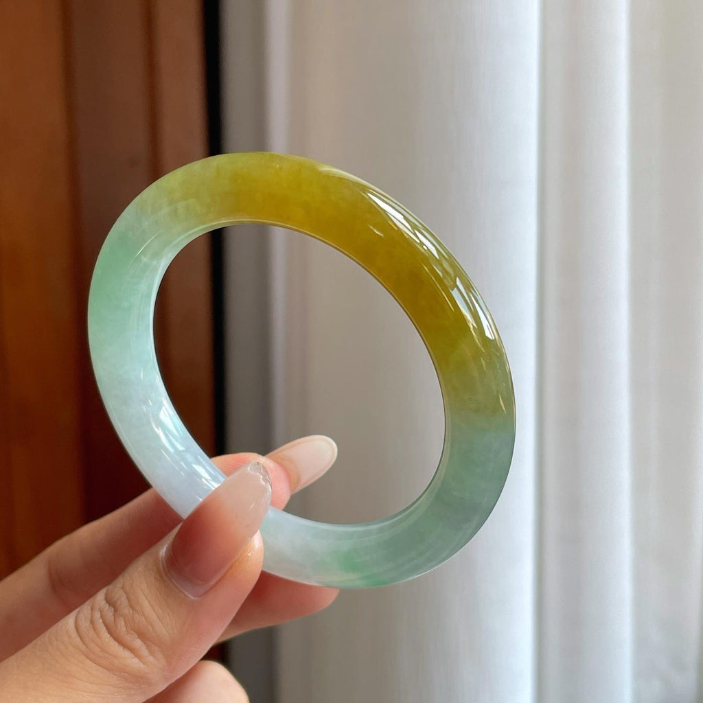 糯冰黄翡翡翠圆条手镯（53.4mm）（yc272839）