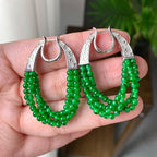 18K金钻镶糯冰种满绿小米珠耳坠（yc248205）