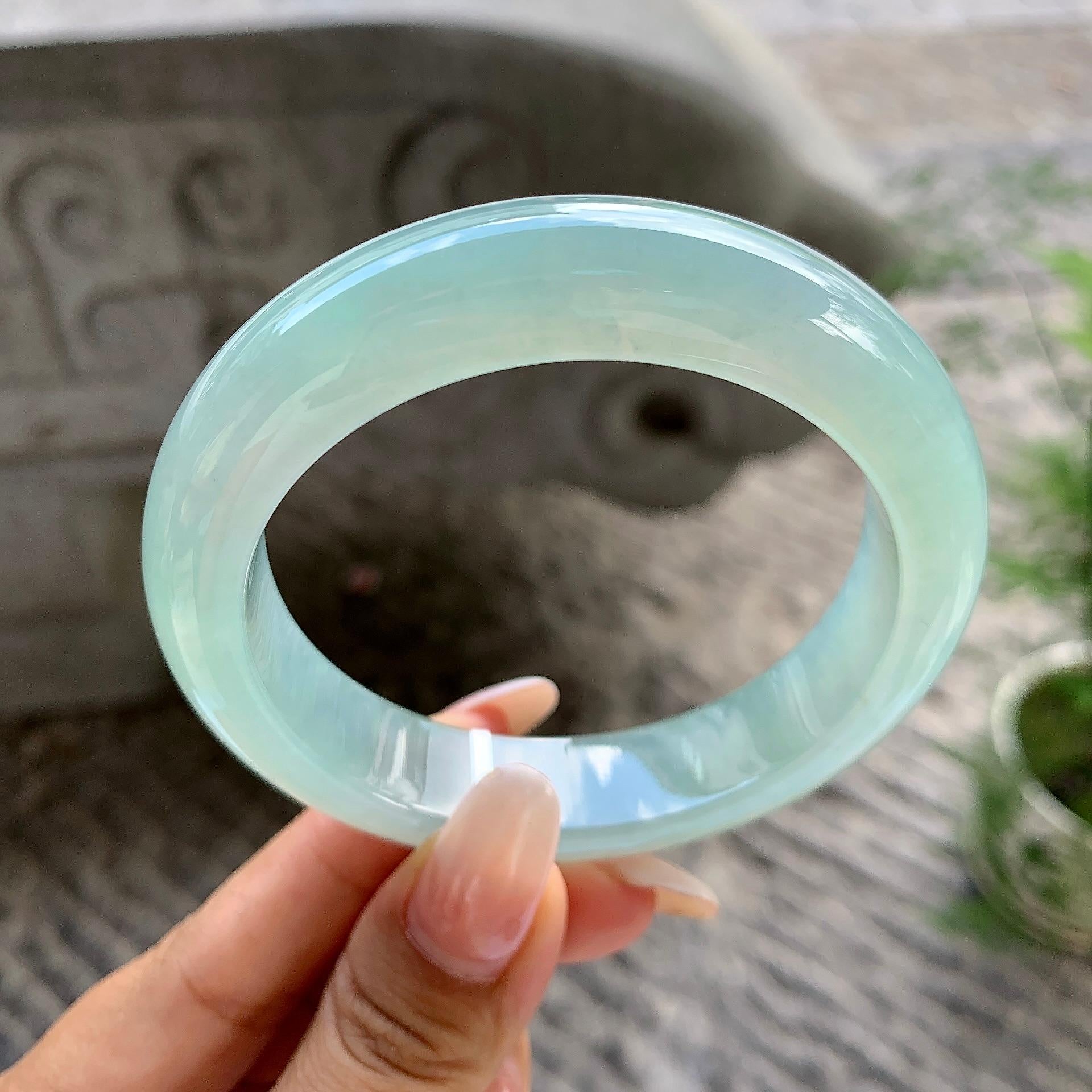 糯冰种晴底宽版轮胎手镯（57.6mm）（yc202335）