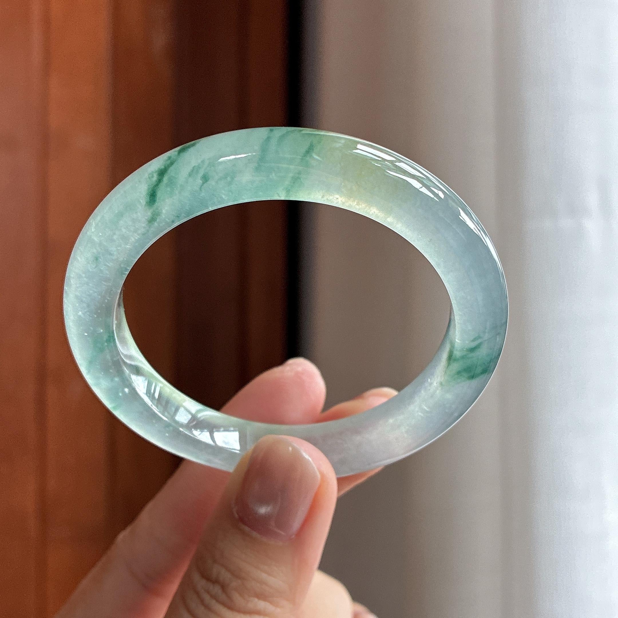 小圈口 冰种飘花正圈平安镯 50圈 天然缅甸A货翡翠（yc469591）