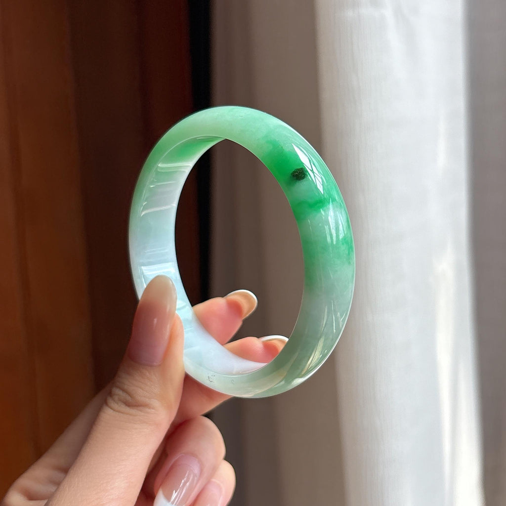 糯冰带色翡翠平安镯（57.2mm)（yc419522）