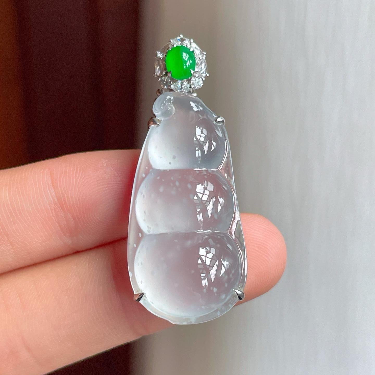 18k金镶冰玻种雪花棉翡翠豆子（yc248486）