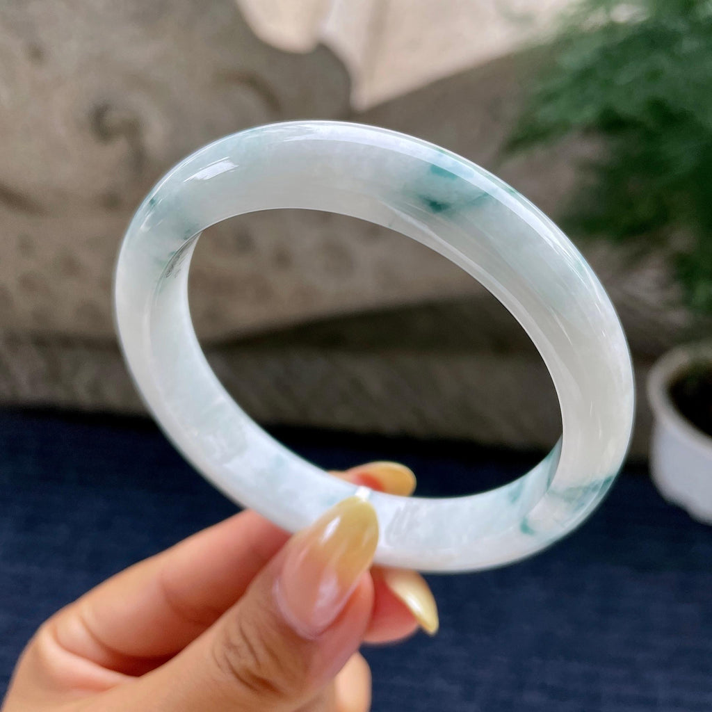 大圈口 细糯种飘花正圈平安镯59.3圈 天然缅甸A货翡翠（yc481922）