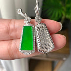 18K金钻镶糯冰种满绿无事牌耳坠（yc255598）