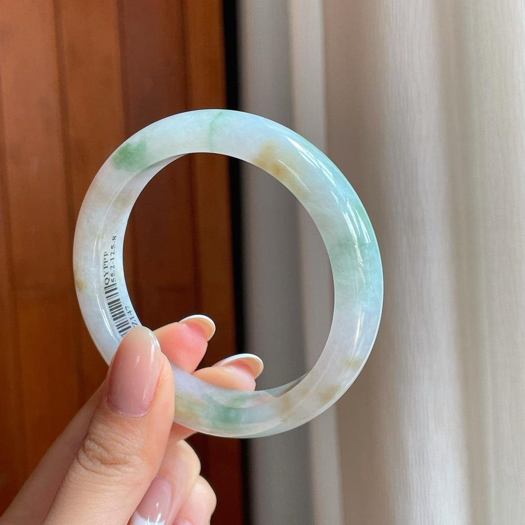 糯冰黄加绿翡翠平安镯（55.2mm)（yc373521）