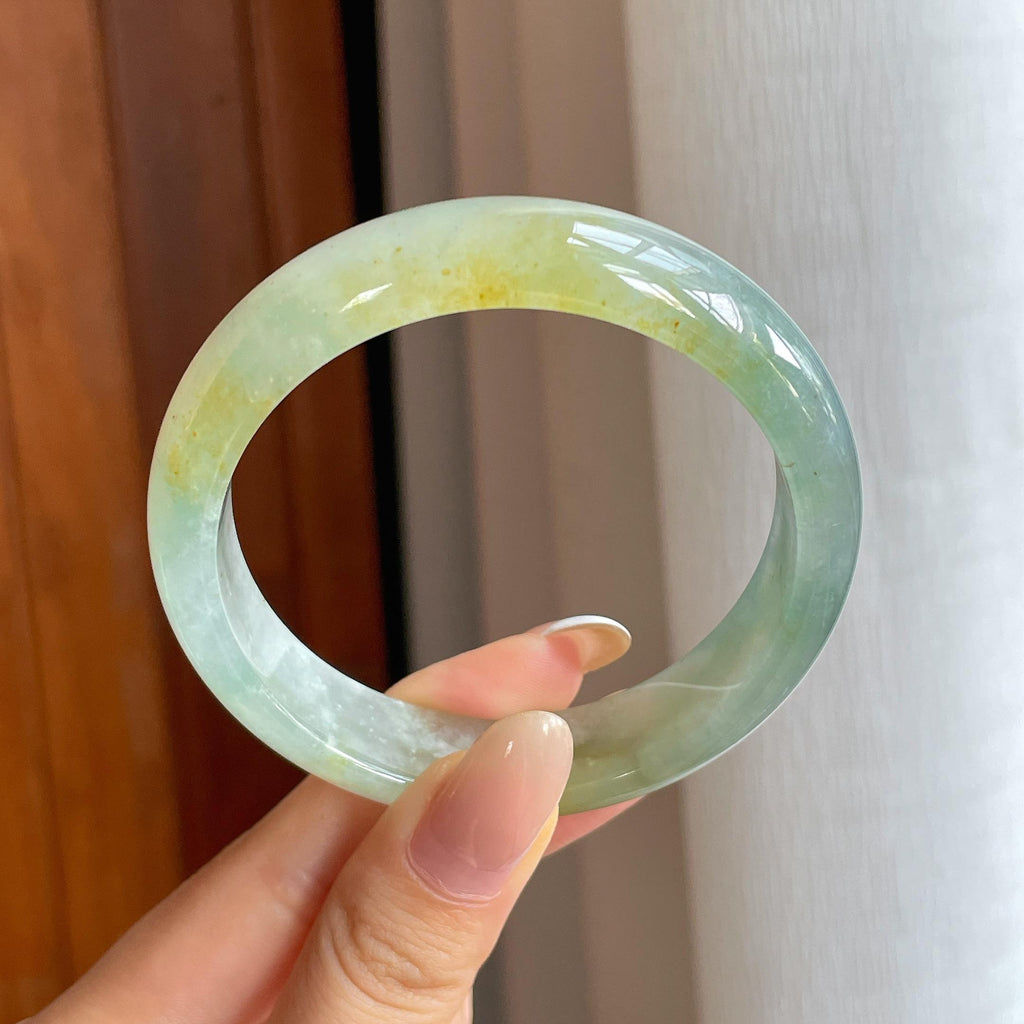 冰种晴底飘黄翡翠平安镯（56.2mm)（yc411296）