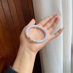 糯冰紫底飘黄翡翠圆条手镯（54mm）（yc313909）
