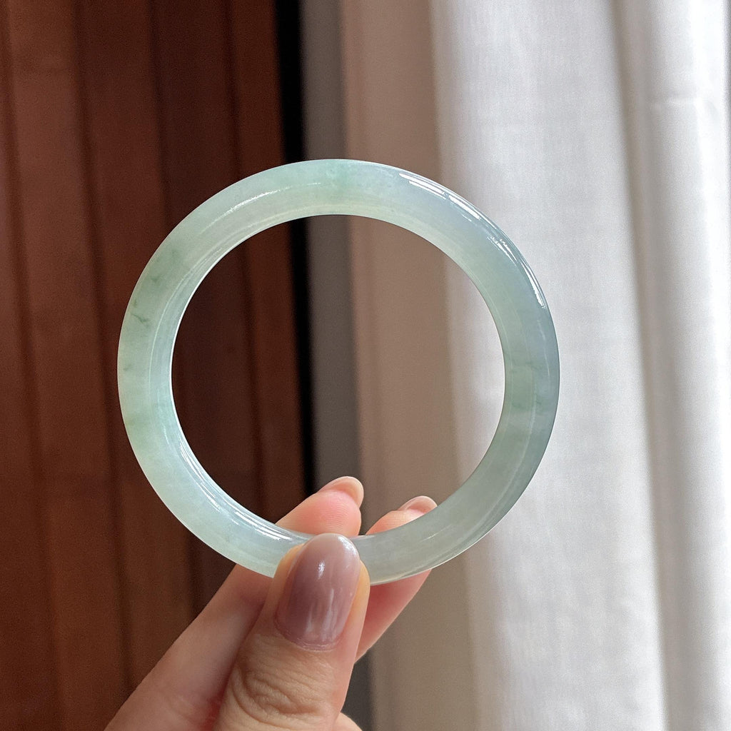 糯冰飘花圆条手镯 53圈 天然缅甸A货翡翠（yc495760）