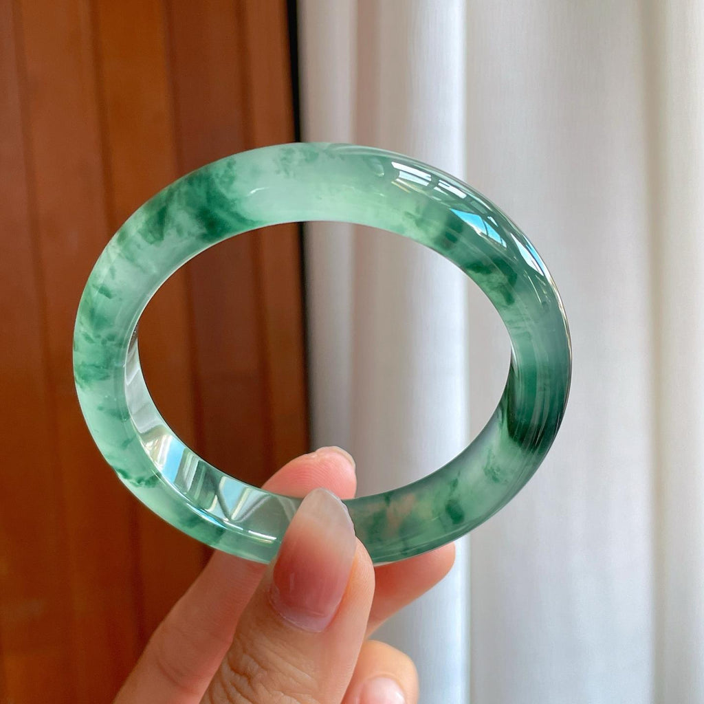 冰玻种飘花翡翠平安镯（56mm）（yc318593）