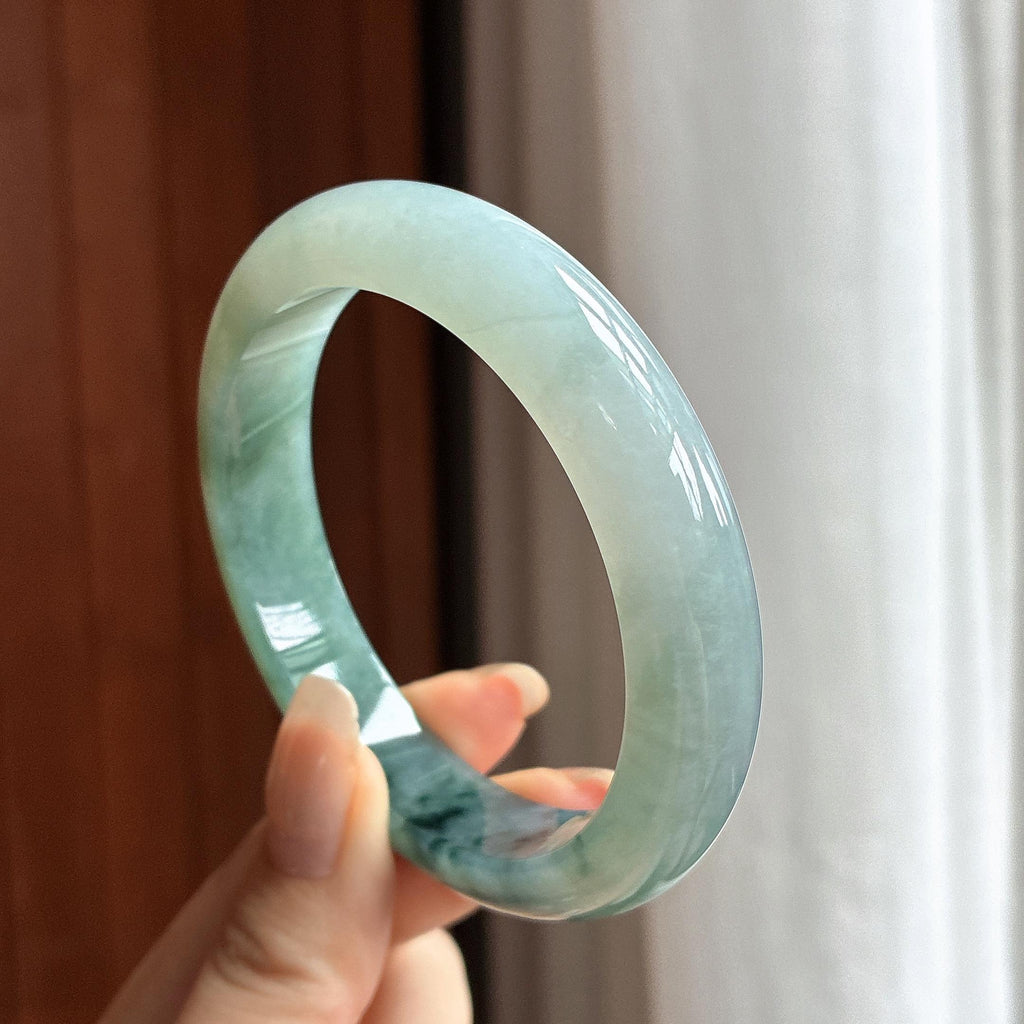 大圈口 细糯种飘花正圈平安镯 58圈 天然缅甸A货翡翠（yc460581）