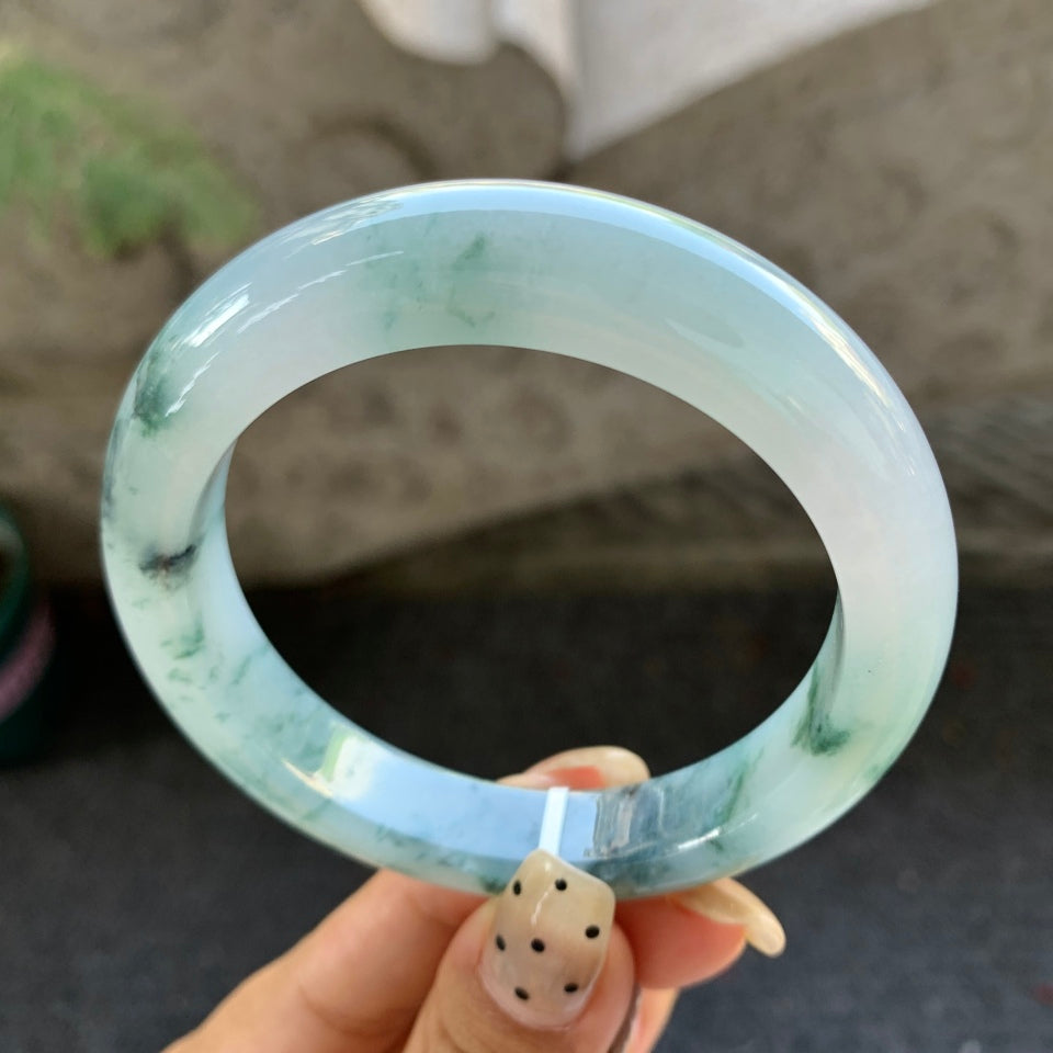 糯冰飘花翡翠平安镯（56mm）（yc028434）