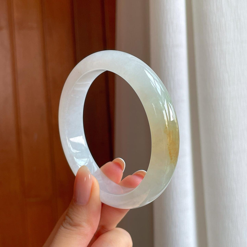 冰种飘黄翡翠平安镯（59.5mm)（yc376756）