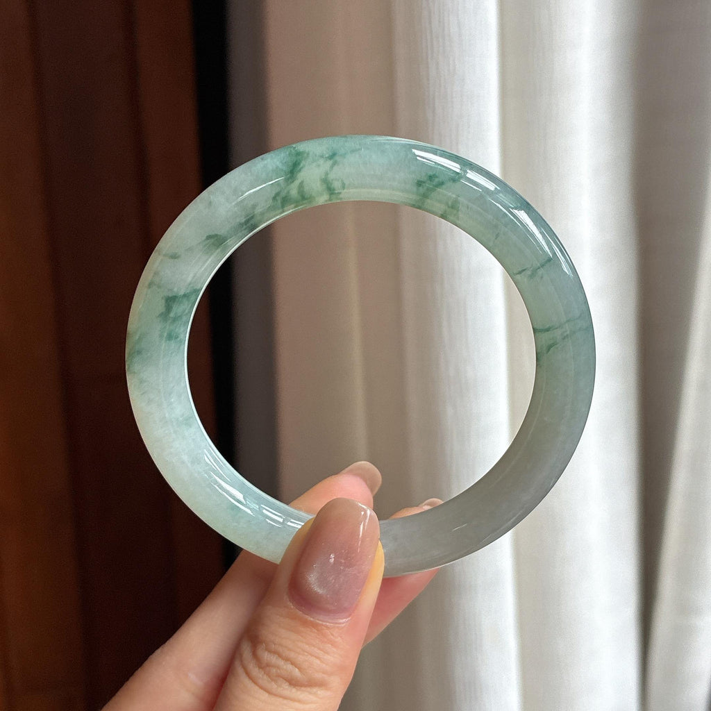糯冰飘花翡翠圆条手镯 54圈（yc430491）