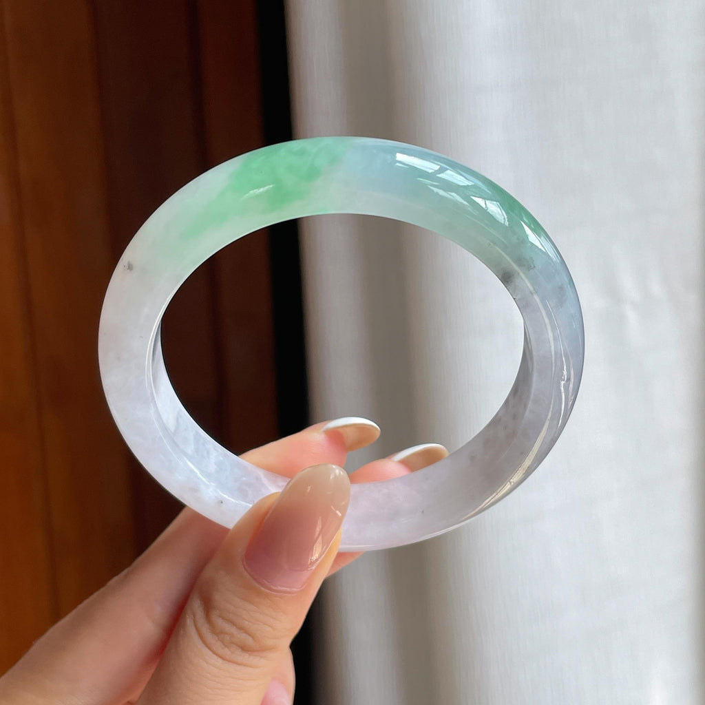 糯冰带色翡翠平安镯（56mm)（yc411304）
