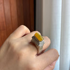 铜托糯冰黄翡飘花马鞍戒面天然缅甸A货翡翠（yc440731）