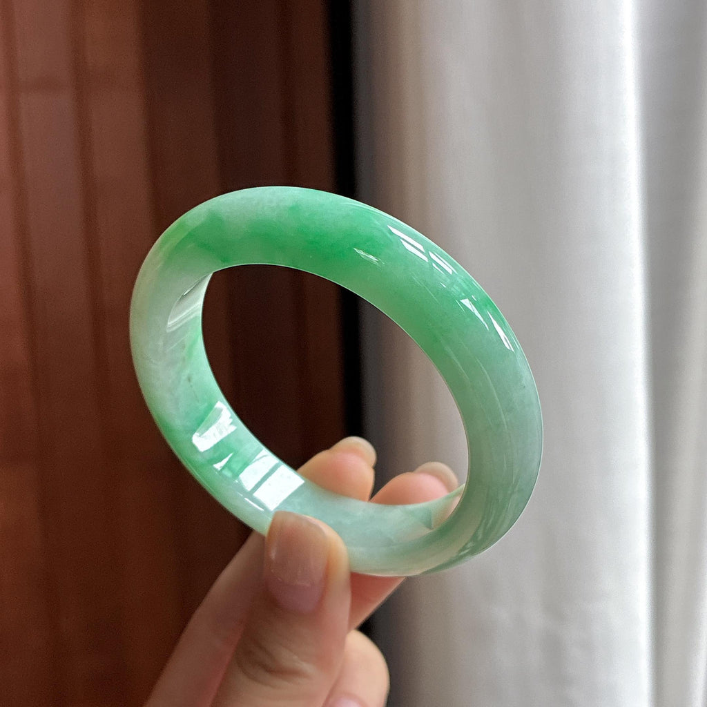 细糯种带色正圈平安镯 53圈 天然缅甸A货翡翠（yc483625）
