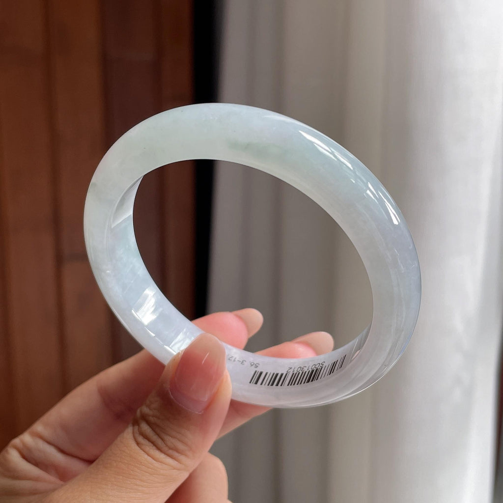 细糯冰淡底色正圈平安镯 56圈 天然缅甸A货翡翠（yc693796）
