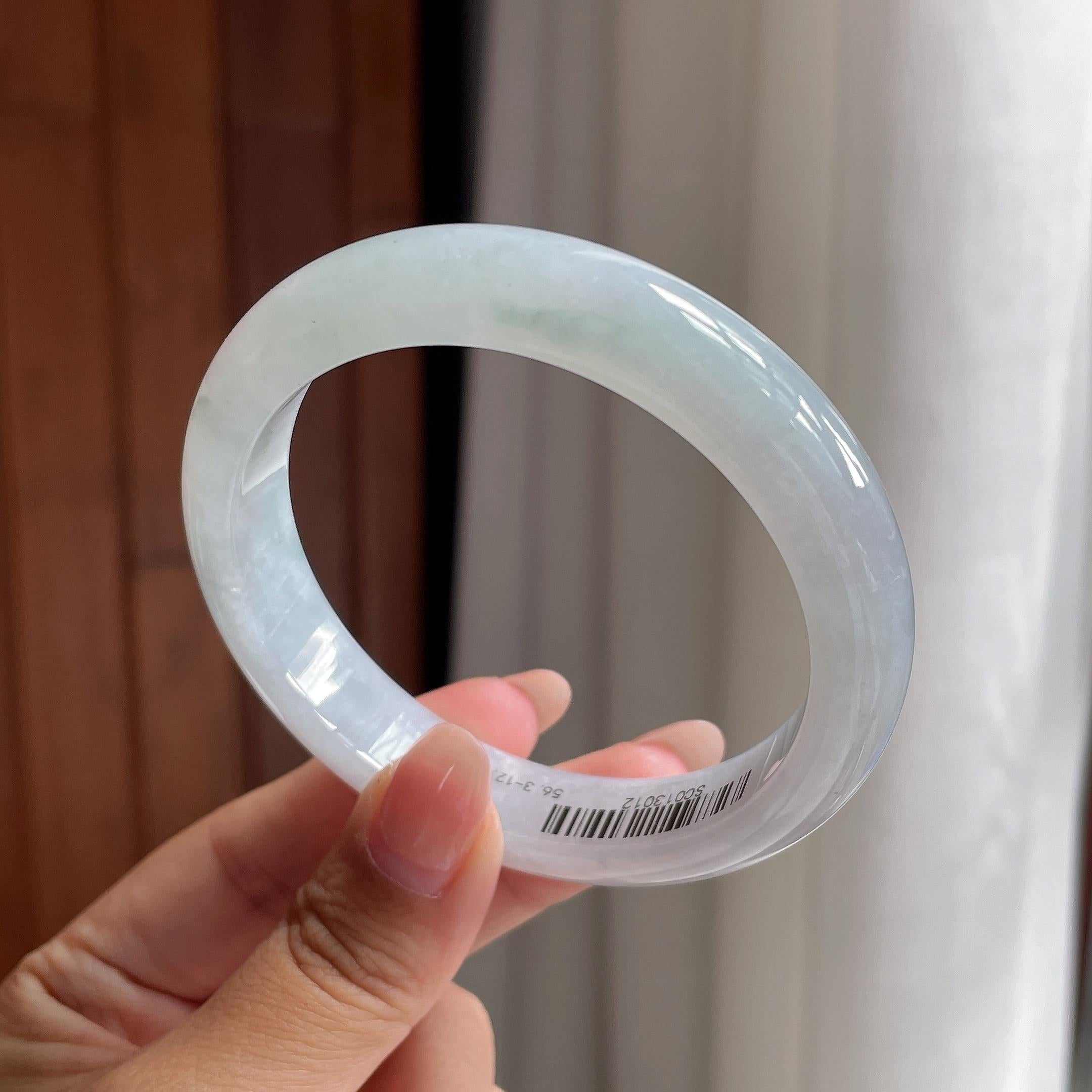 细糯冰淡底色正圈平安镯 56圈 天然缅甸A货翡翠（yc693796）