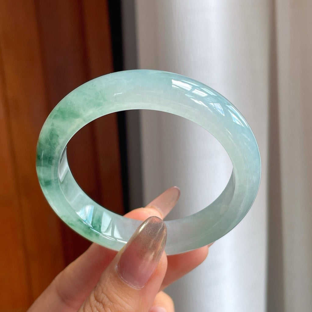 冰种飘花翡翠平安镯（53.5mm）（yc230328）