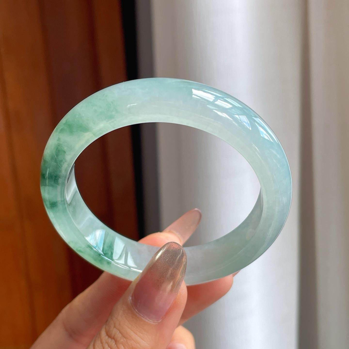 冰种飘花翡翠平安镯（53.5mm）（yc230328）