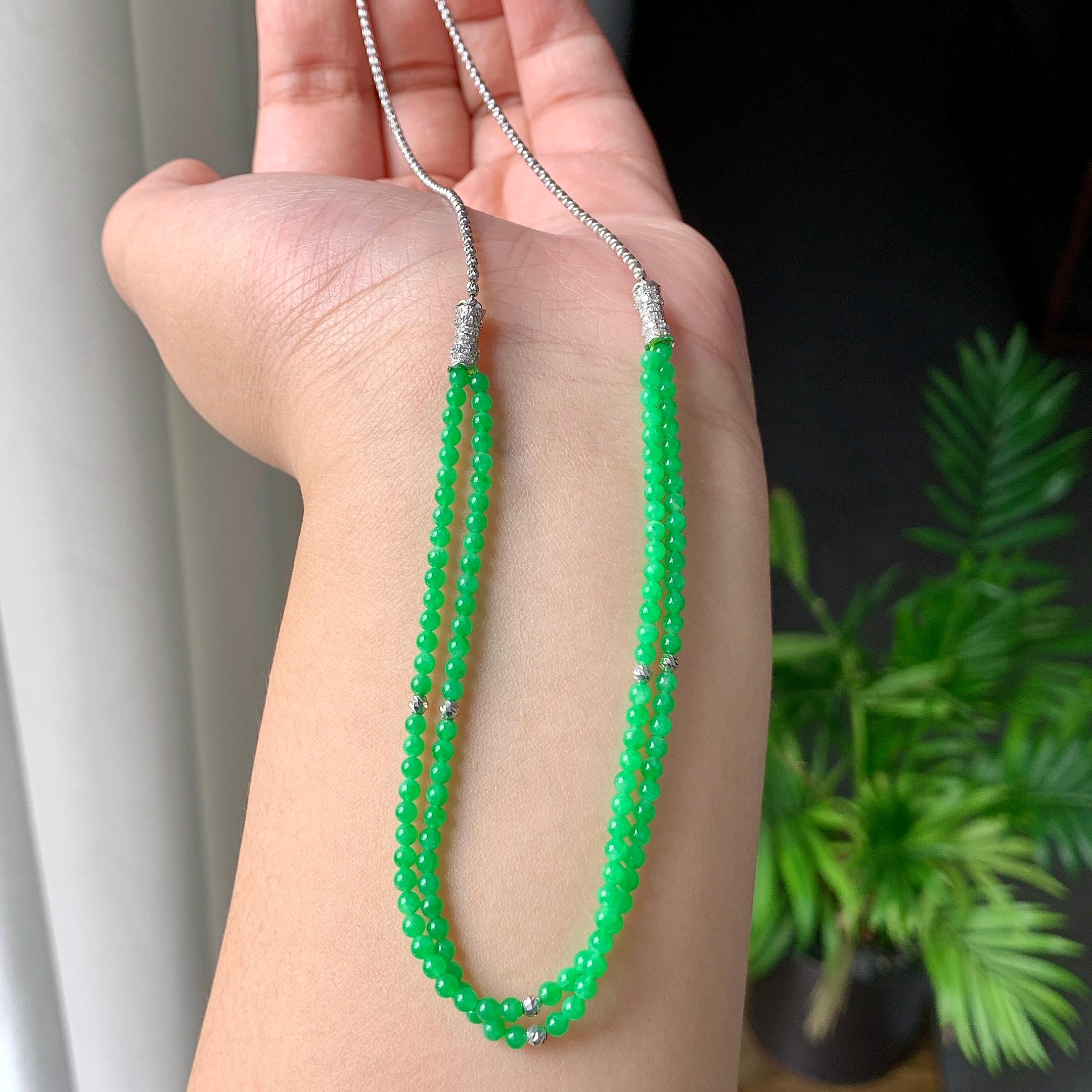 18K金钻镶糯冰种满绿小米珠链/手链（两用款）（yc252062）