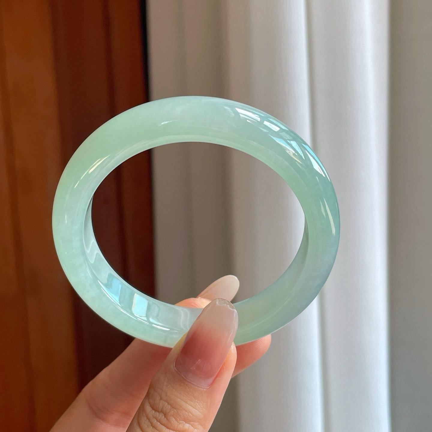 冰种蓝晴底翡翠平安镯（57mm）（yc274564）