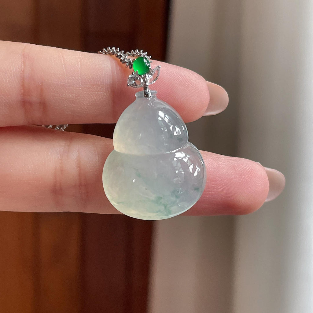 18K金扣头糯冰起光飘花葫芦挂件 天然缅甸A货翡翠（yc532629）