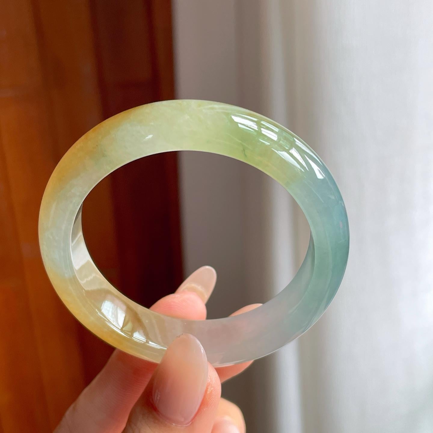 冰种黄翡翡翠平安镯（51mm）（yc240464）