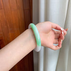 糯冰白底青翡翠圆条手镯（58.2mm)（yc416032）