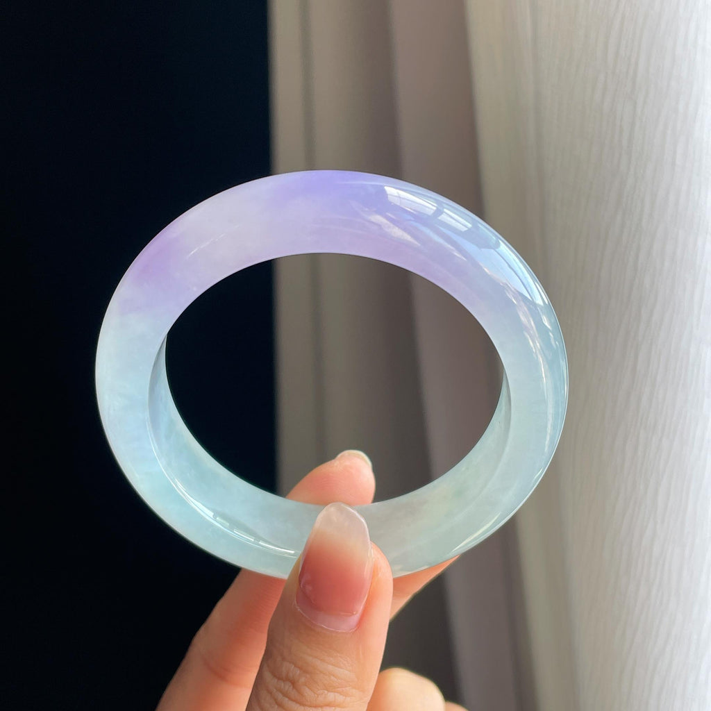 冰种春带彩翡翠平安镯（56.6mm)（yc322747）