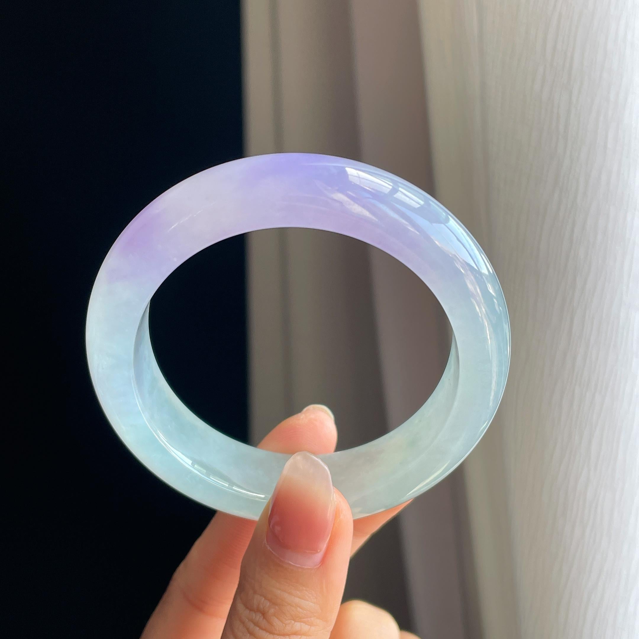 冰种春带彩翡翠平安镯（56.6mm)（yc322747）
