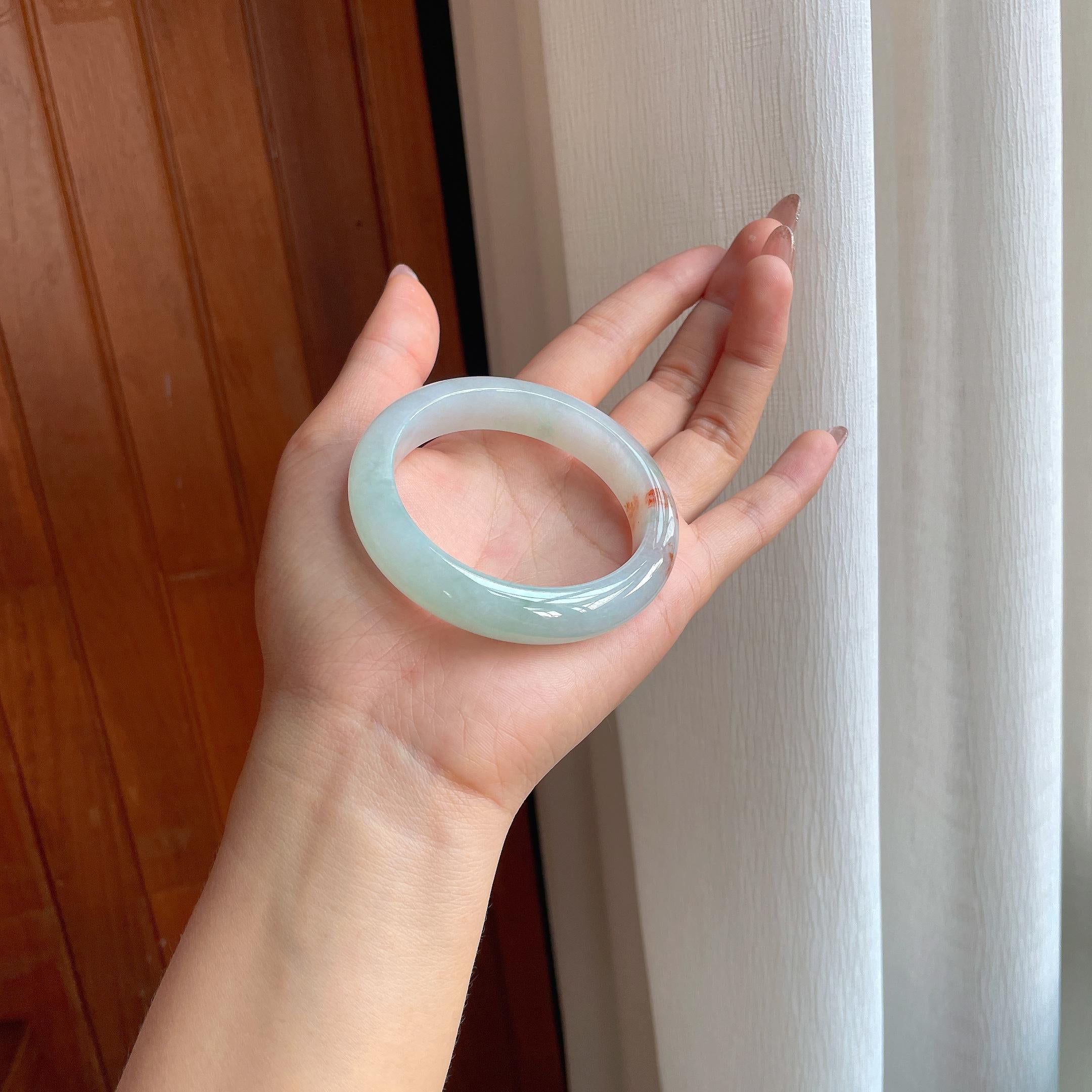 糯冰红翡特色翡翠平安镯（53mm）（yc356521）