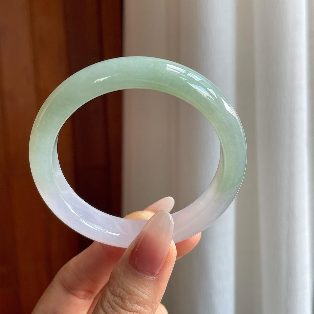 冰种半山半水翡翠平安镯（55.2mm）（yc295069）
