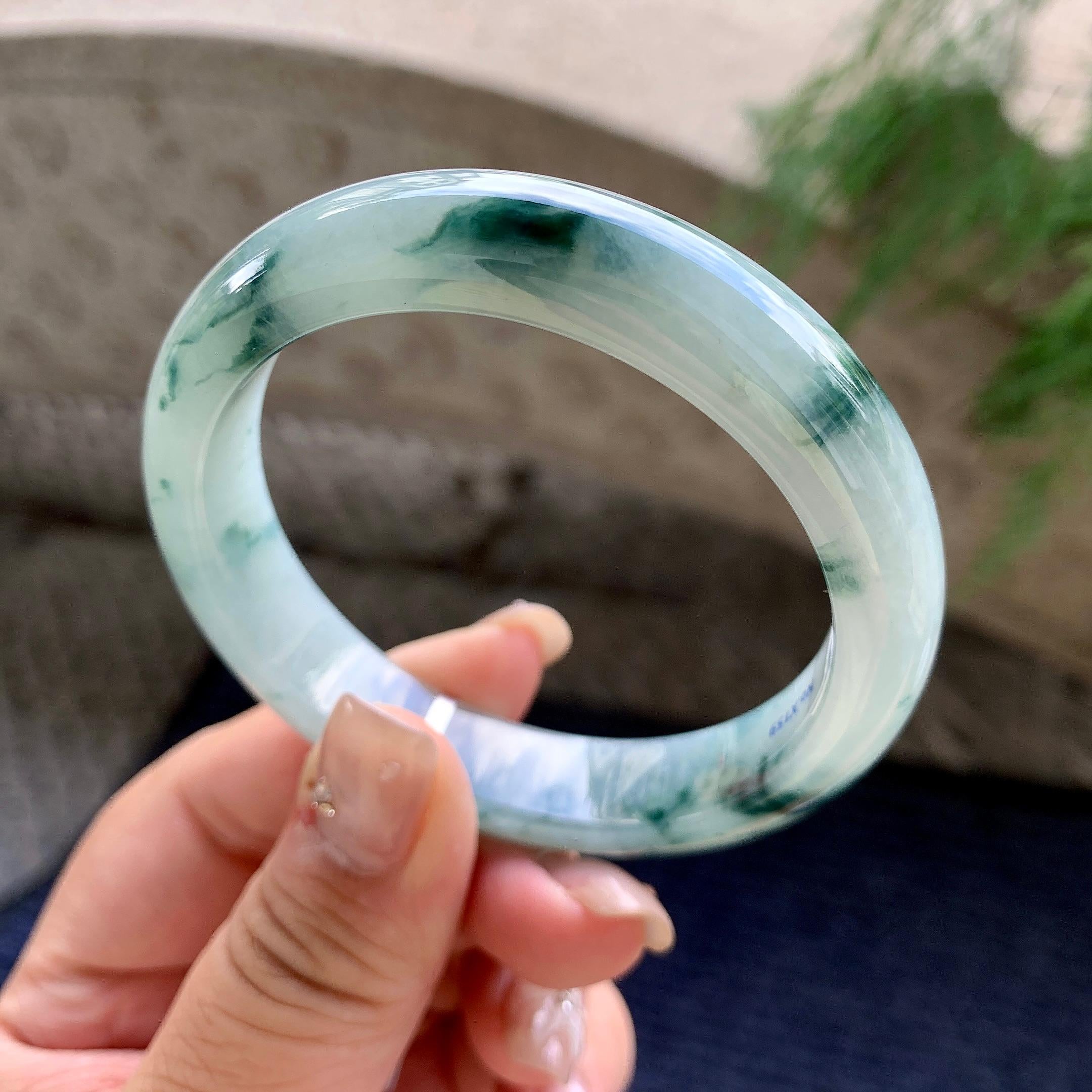 细糯种飘蓝花正圈平安镯 56.5圈口 天然缅甸A货翡翠（yc462939）