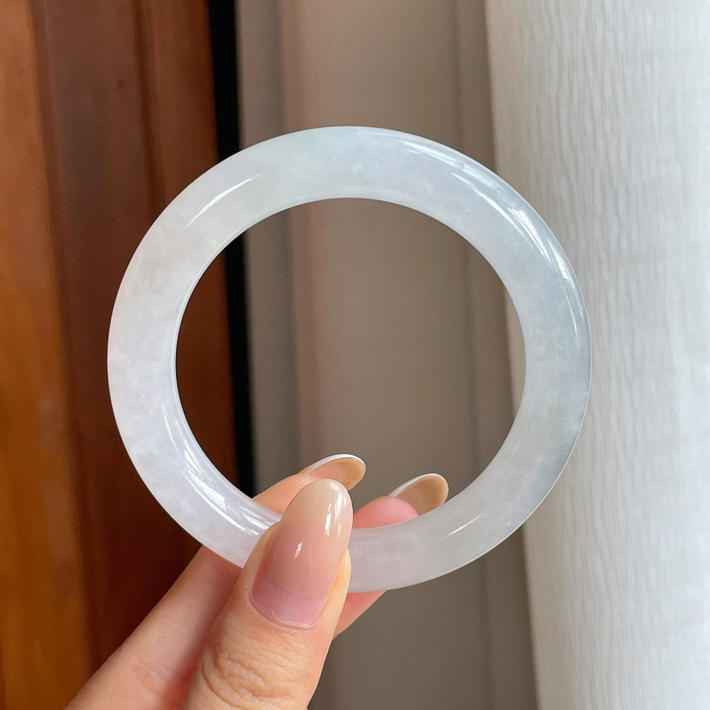 糯冰白月光翡翠圆条手镯（54.2mm)（yc419541）