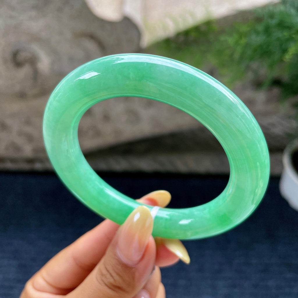 细糯种满绿圆条手镯55.1圈 天然缅甸A货翡翠（yc489316）
