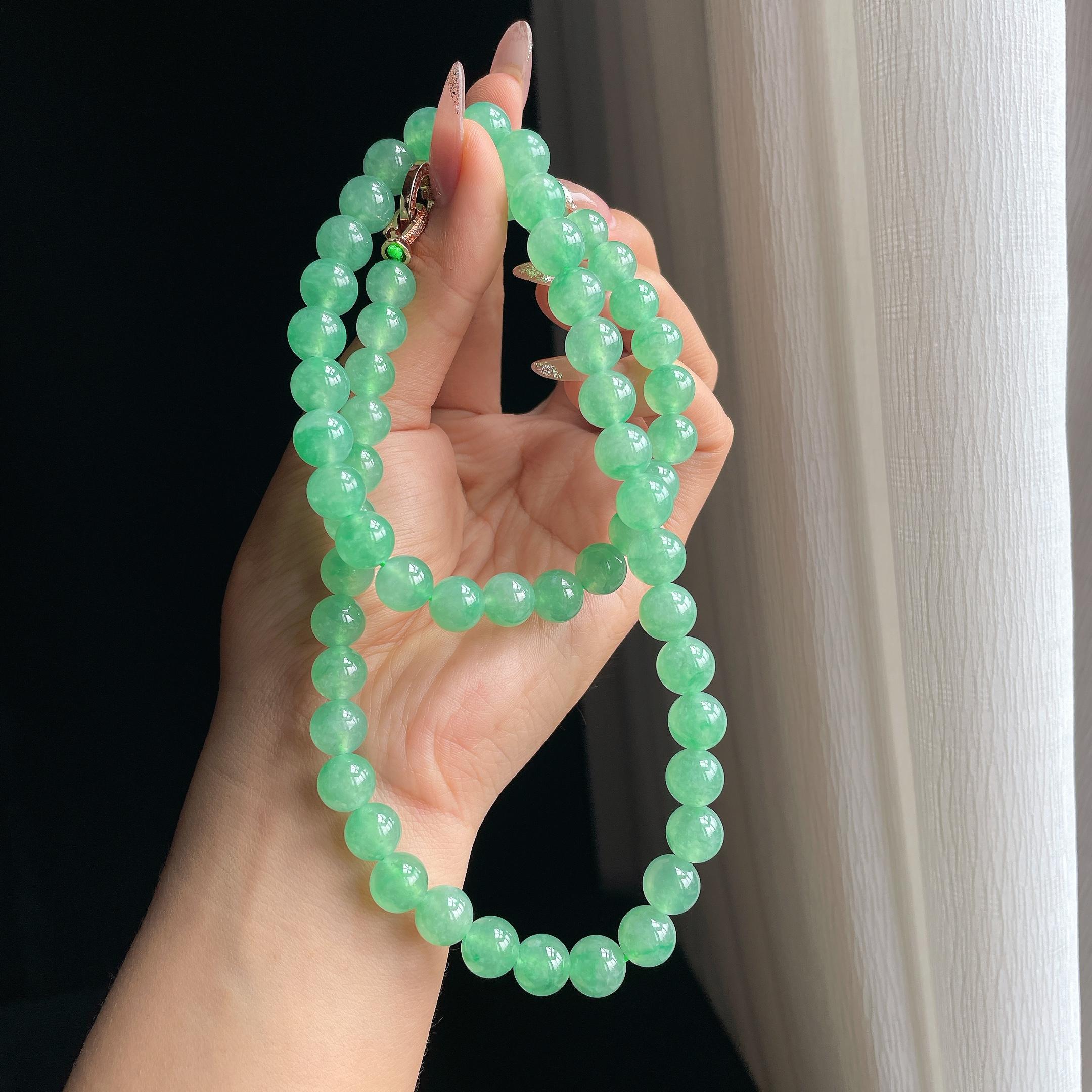 冰种果绿翡翠珠串项链（yc360241）