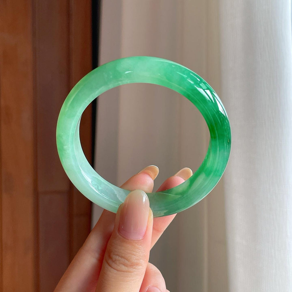 糯冰带色翡翠平安镯（54mm)（yc396227）