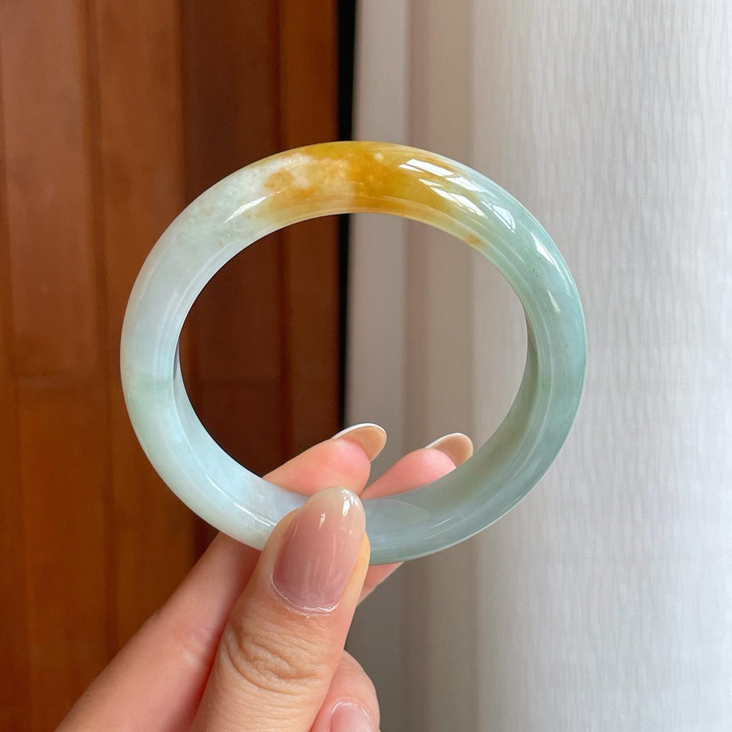 糯冰黄翡翡翠平安镯（53.4mm)（yc373884）