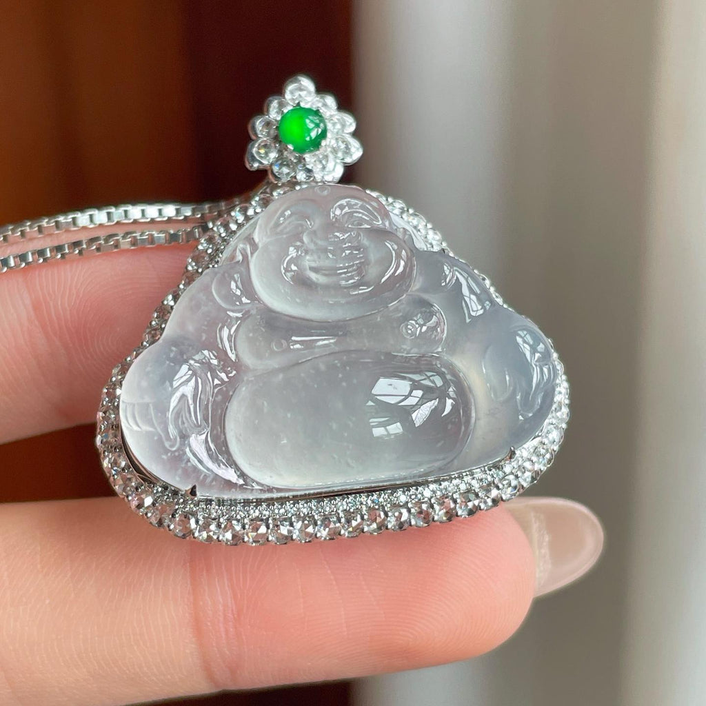 18k金镶冰种无色翡翠佛公（yc239363）