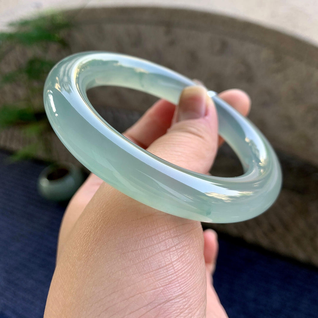 冰种蓝水飘花圆条手镯（58mm）（yc249469）