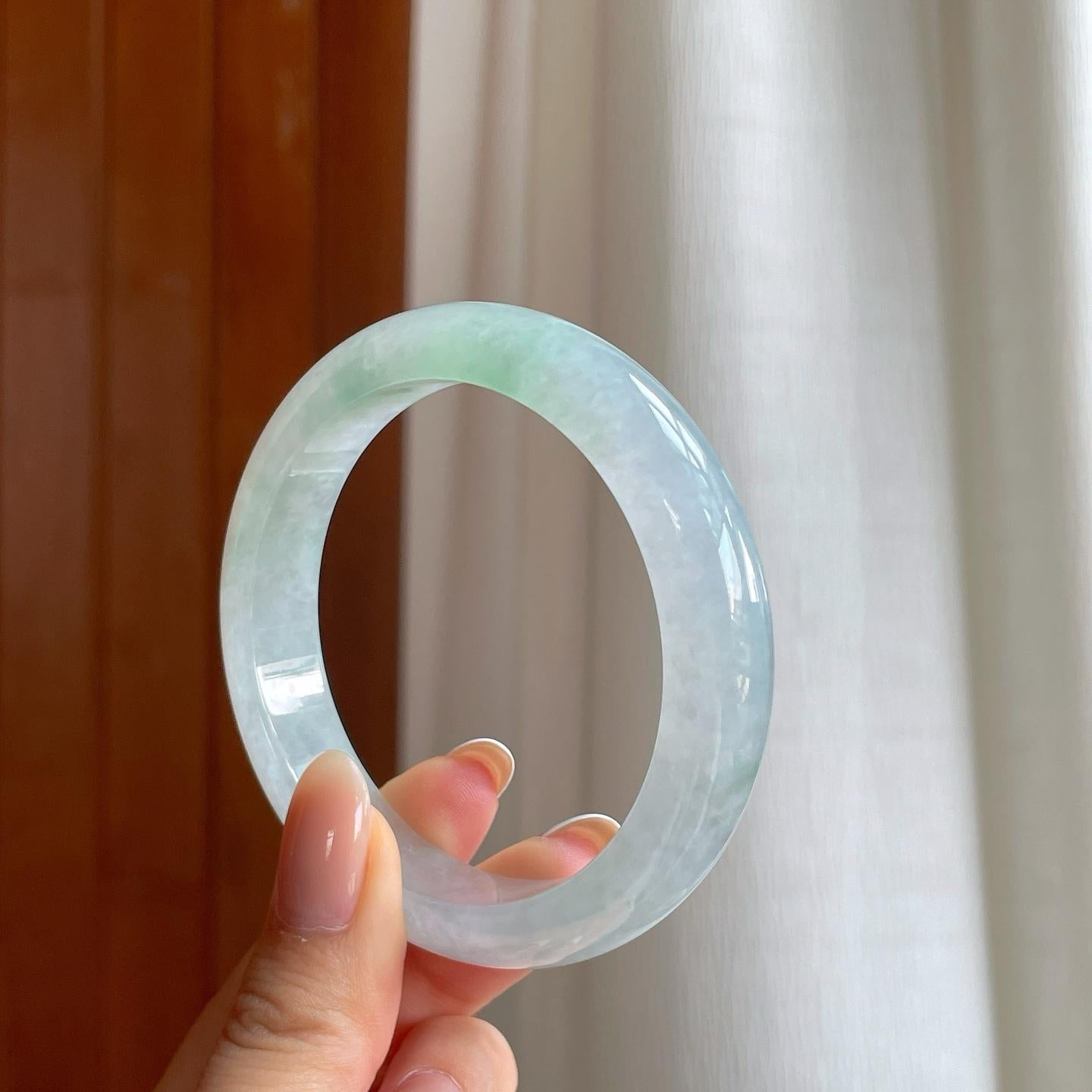 糯冰带色翡翠平安镯（56.5mm)（yc410286）