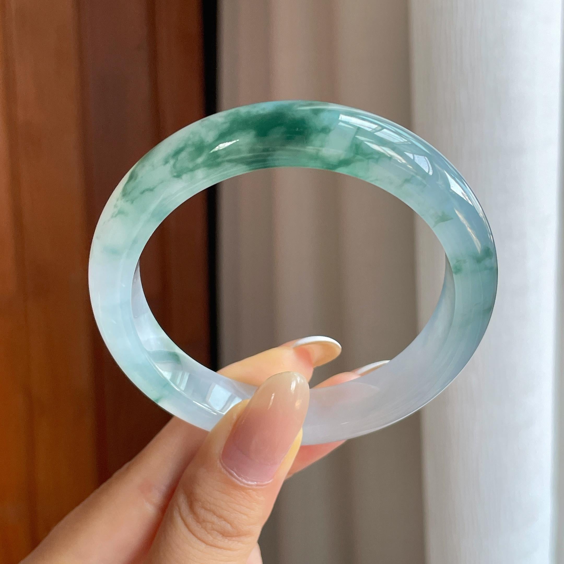 冰种飘花翡翠平安镯（55.6mm)（yc419714）