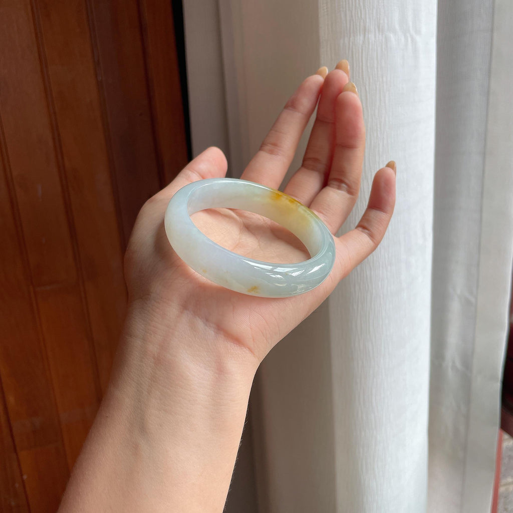 冰种黄翡翡翠平安镯(55.5mm)（yc420202）